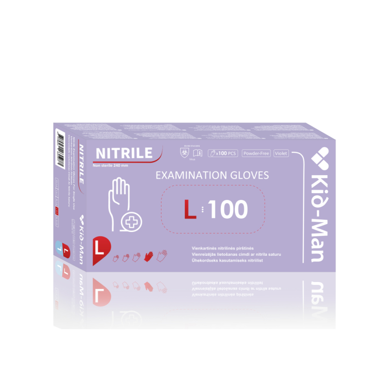 Vienkartinės nitrilinės pirštinės L, violetinės, 100vnt/pak