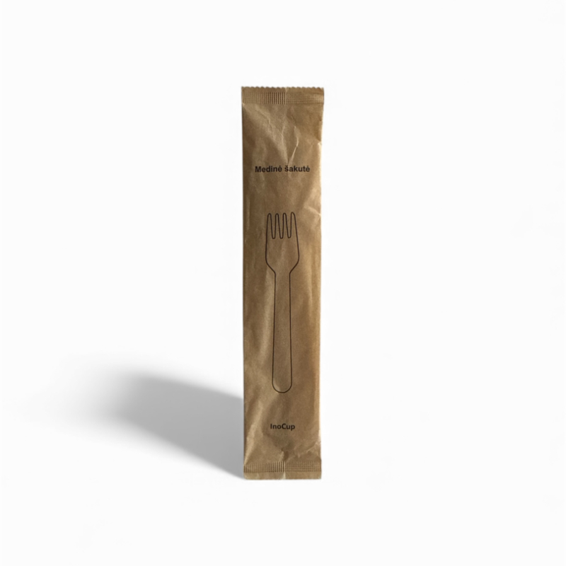 Medinė šakutė, individualiai supakuota, 16cm, 500 vnt/dėž