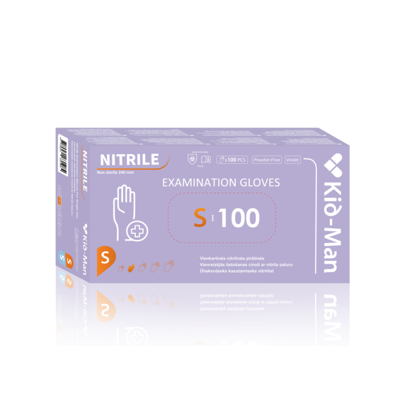 Vienkartinės nitrilinės pirštinės S, violetinės, 100 vnt/pak