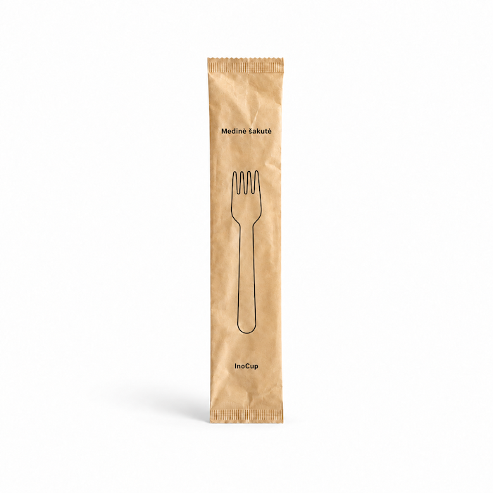 Medinė šakutė, individualiai supakuota, 16cm, 500 vnt/dėž